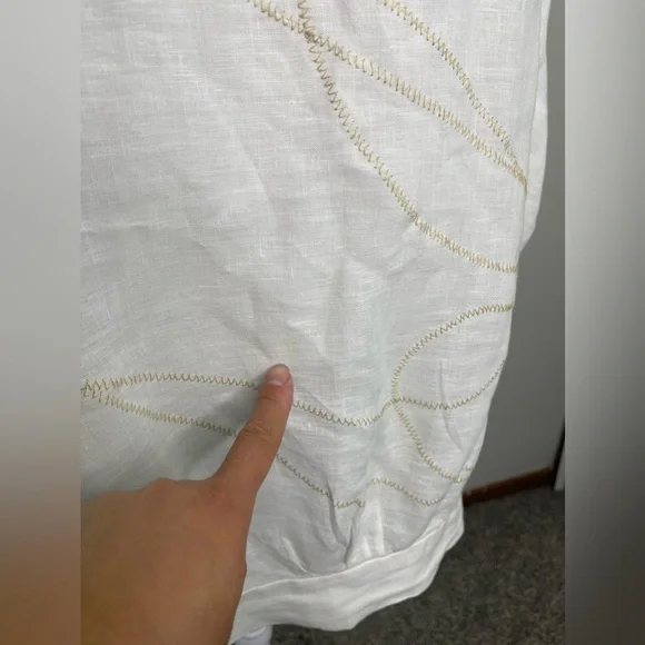 Cynthia Ashby White Linen Cream Abstract Art Stitch Oversized Tunic XL Retail219 - Picture 5 of 12